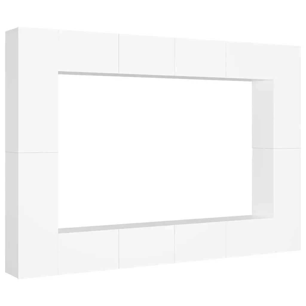 Wall-Mounted TV Cabinet Set Engineered Wood 8 Piece White Storage Unit Floating Shelves