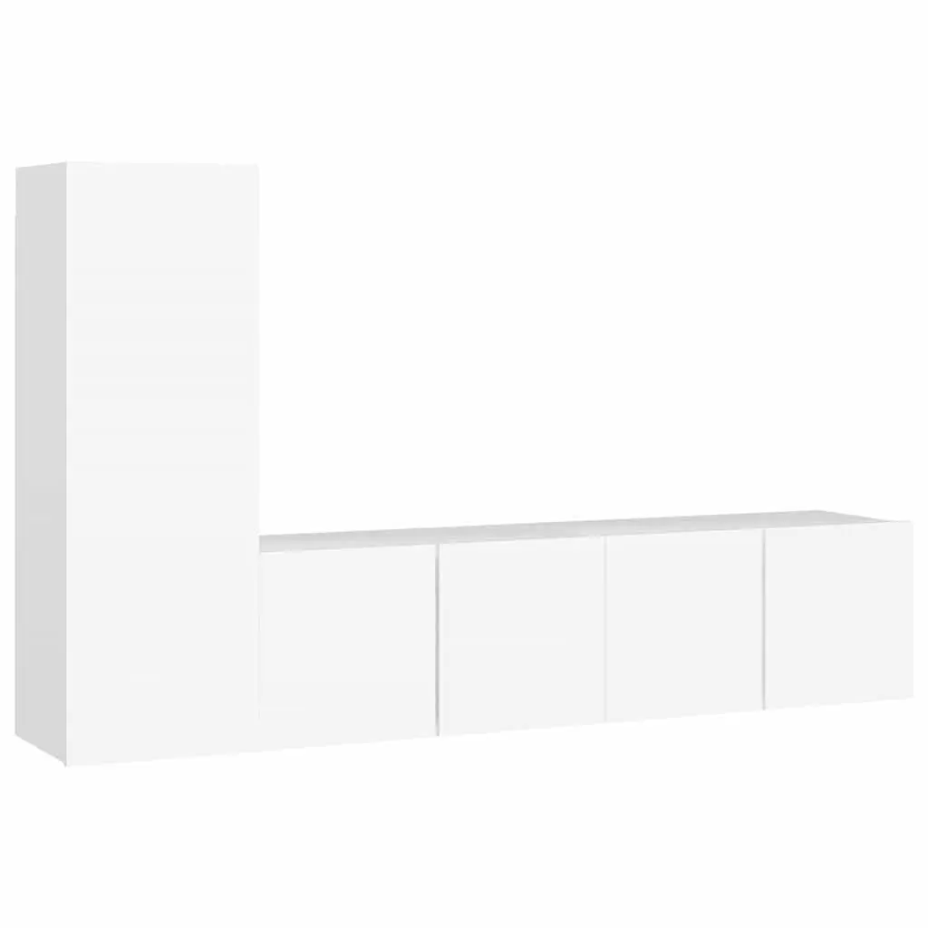 3 Piece White Engineered Wood Wall-Mounted TV Cabinet Set with Shelves and Storage