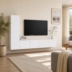 Wall Mounted TV Cabinet Set 4 Piece White Storage Unit Display Organiser