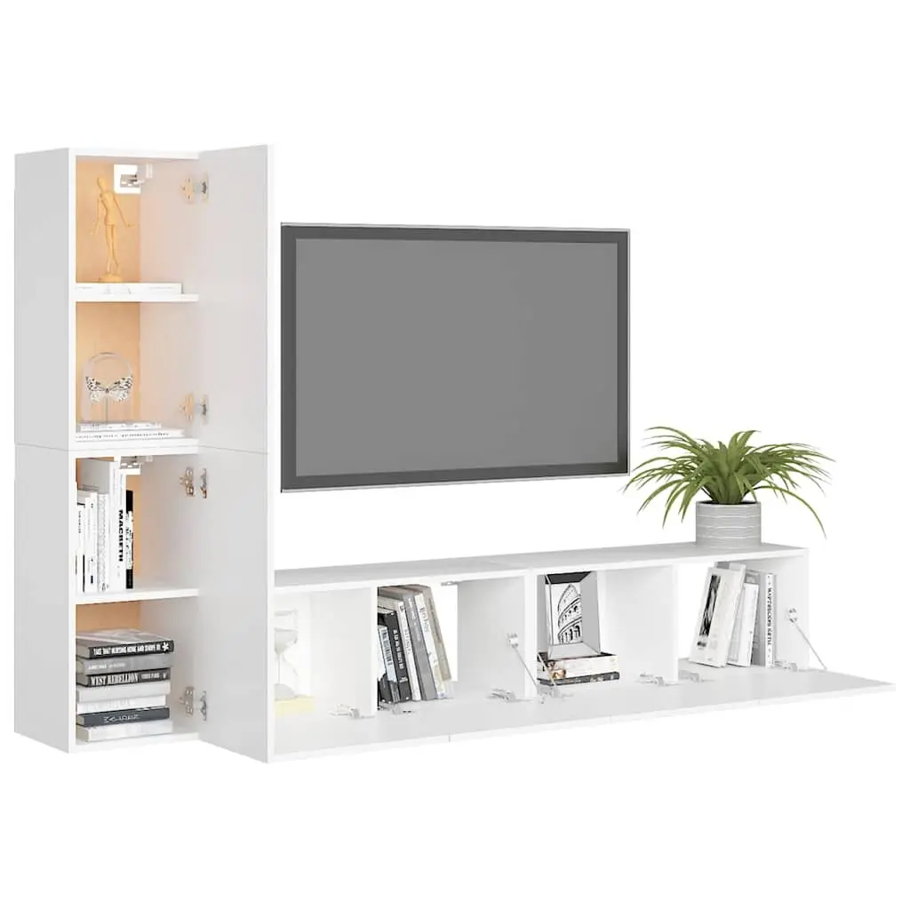 4 Piece White TV Cabinet for Home Use