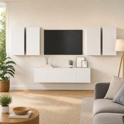 6-Piece White TV Cabinet for Home Use