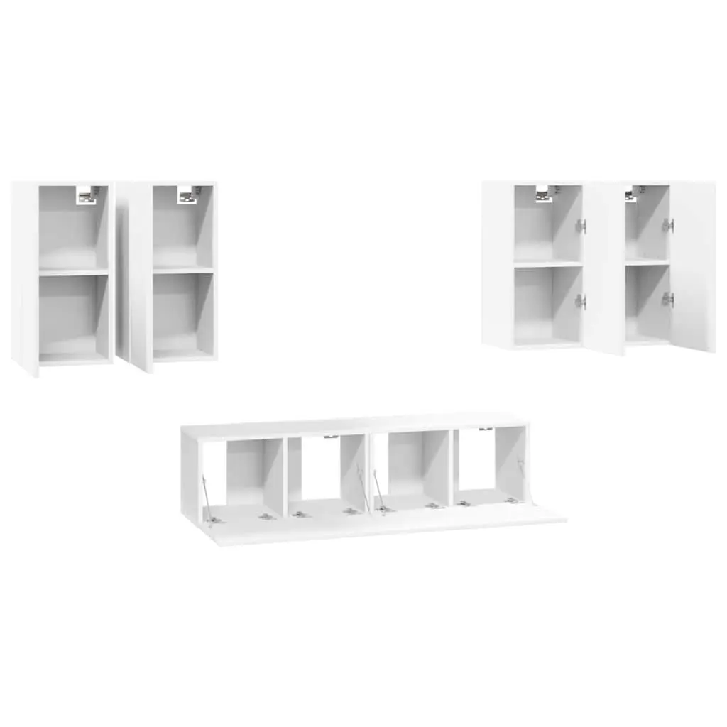 Wall Mounted TV Cabinet Set Engineered Wood 6 Piece White Storage Unit Organiser Display Shelf