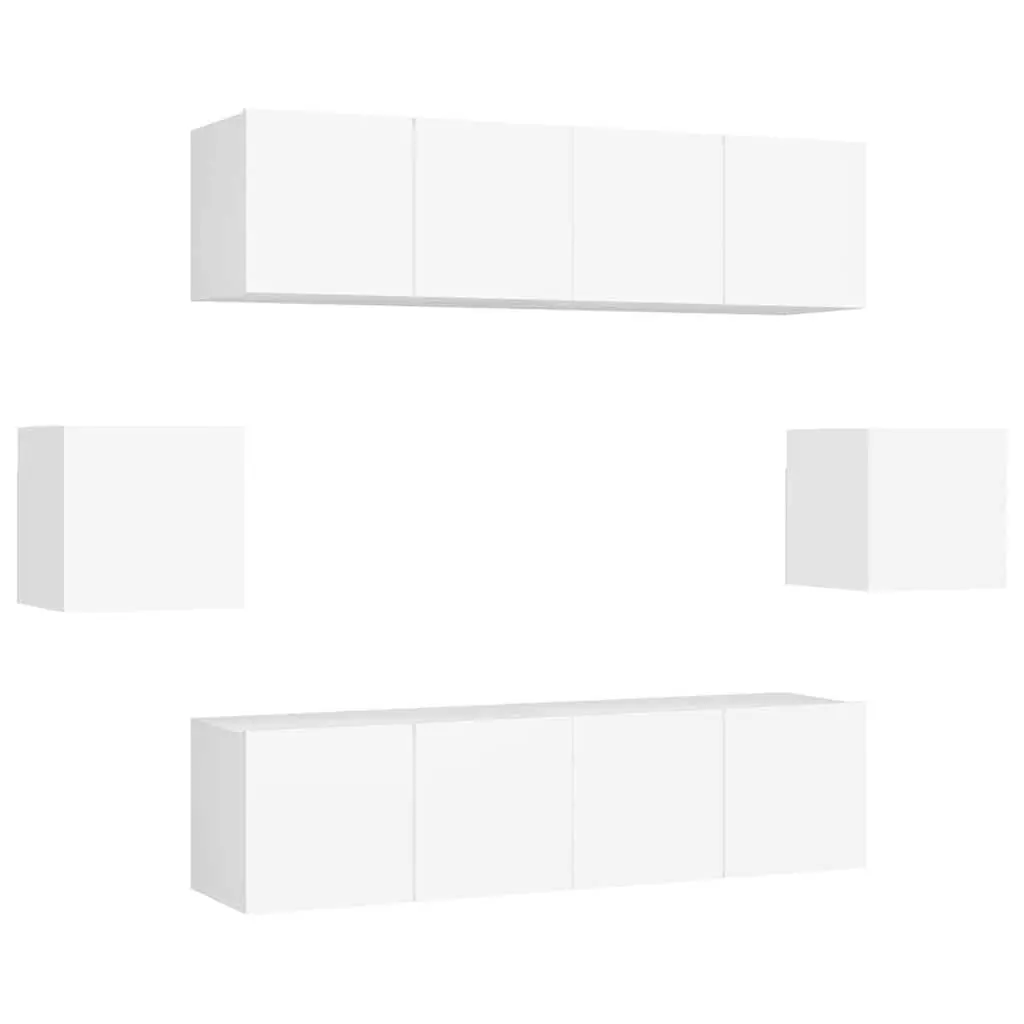 TV Cabinet Set 6 Piece Engineered Wood Wall Mounted Storage Unit White