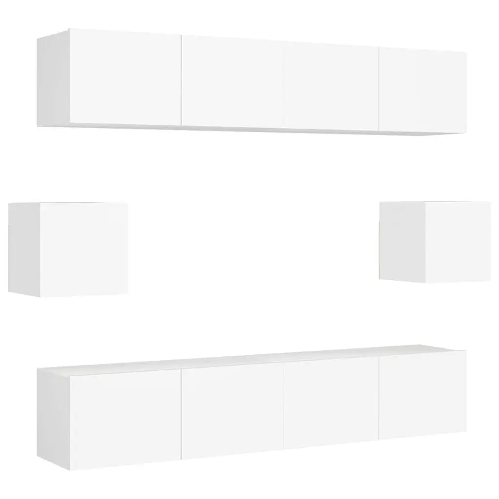 Wall Mounted Storage Unit 6 Piece TV Cabinet Set Engineered Wood White