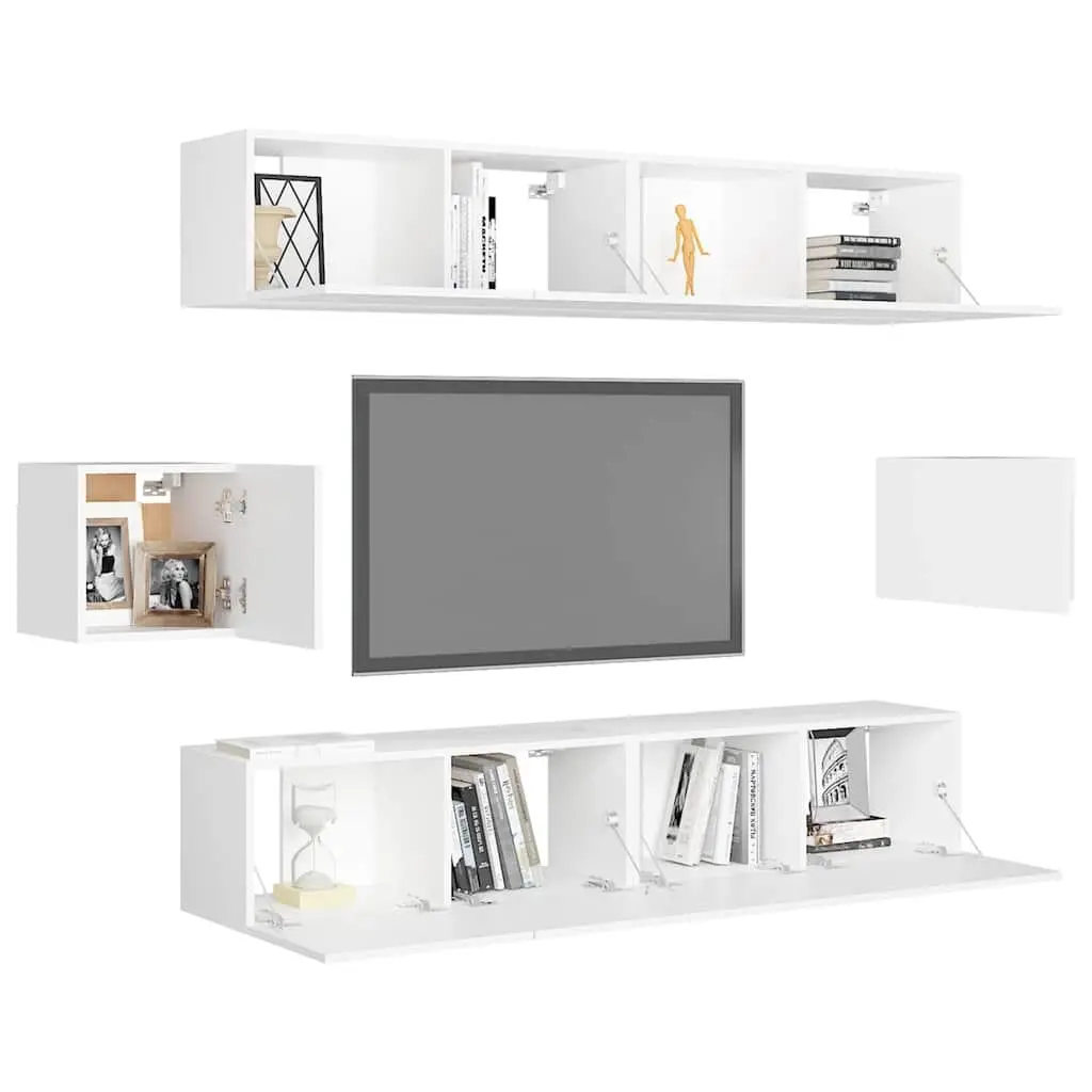 Wall Mounted Storage Unit 6 Piece TV Cabinet Set Engineered Wood White