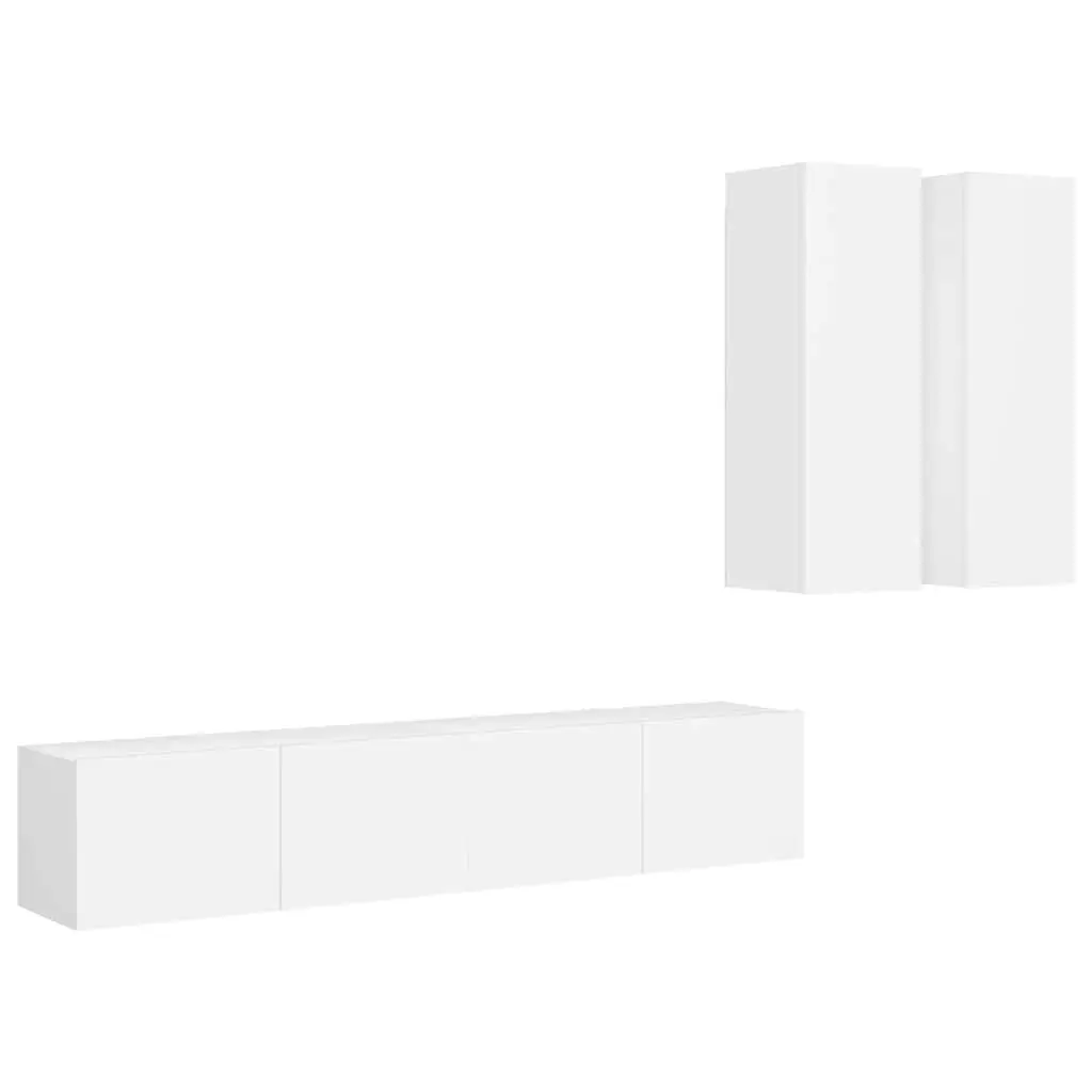 TV Cabinet Set Engineered Wood Wall Mounted 4 Piece White Storage Unit