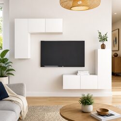 TV Cabinet Set 4 Piece White Wall Mounted Storage Display Unit Organiser