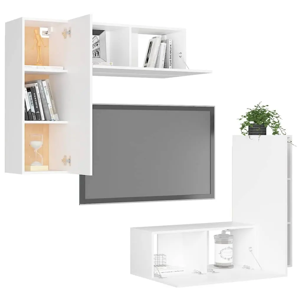 TV Cabinet Set 4 Piece White Wall Mounted Storage Display Unit Organiser