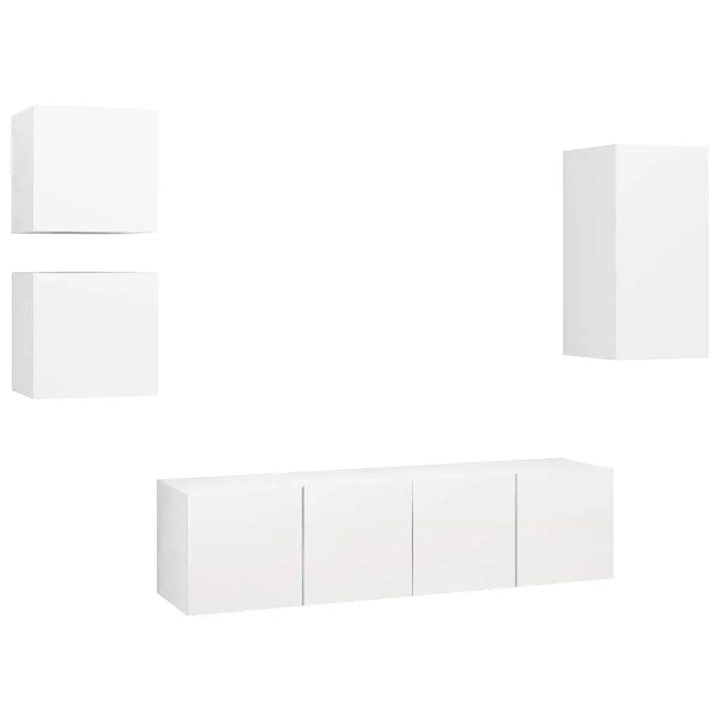 TV Cabinet Set 5 Piece Wall Mounted Storage White Living Room Entertainment Unit