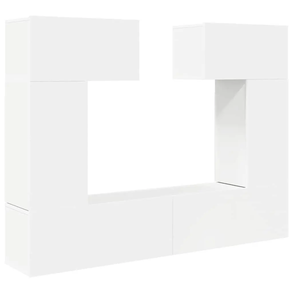 TV Cabinet Set Engineered Wood Wall Mounted 6 Piece White