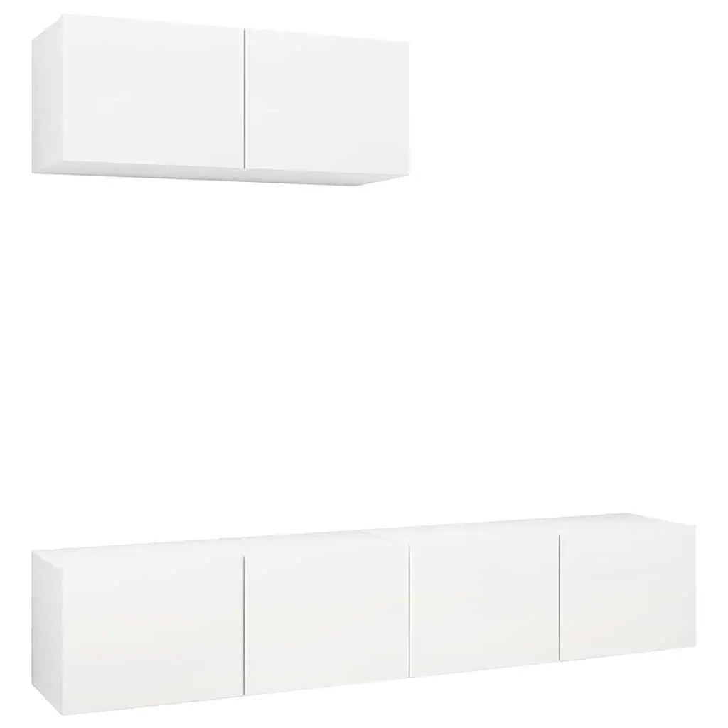 Wall Mounted TV Cabinet Set Engineered Wood White 3 Pieces Storage Display Unit