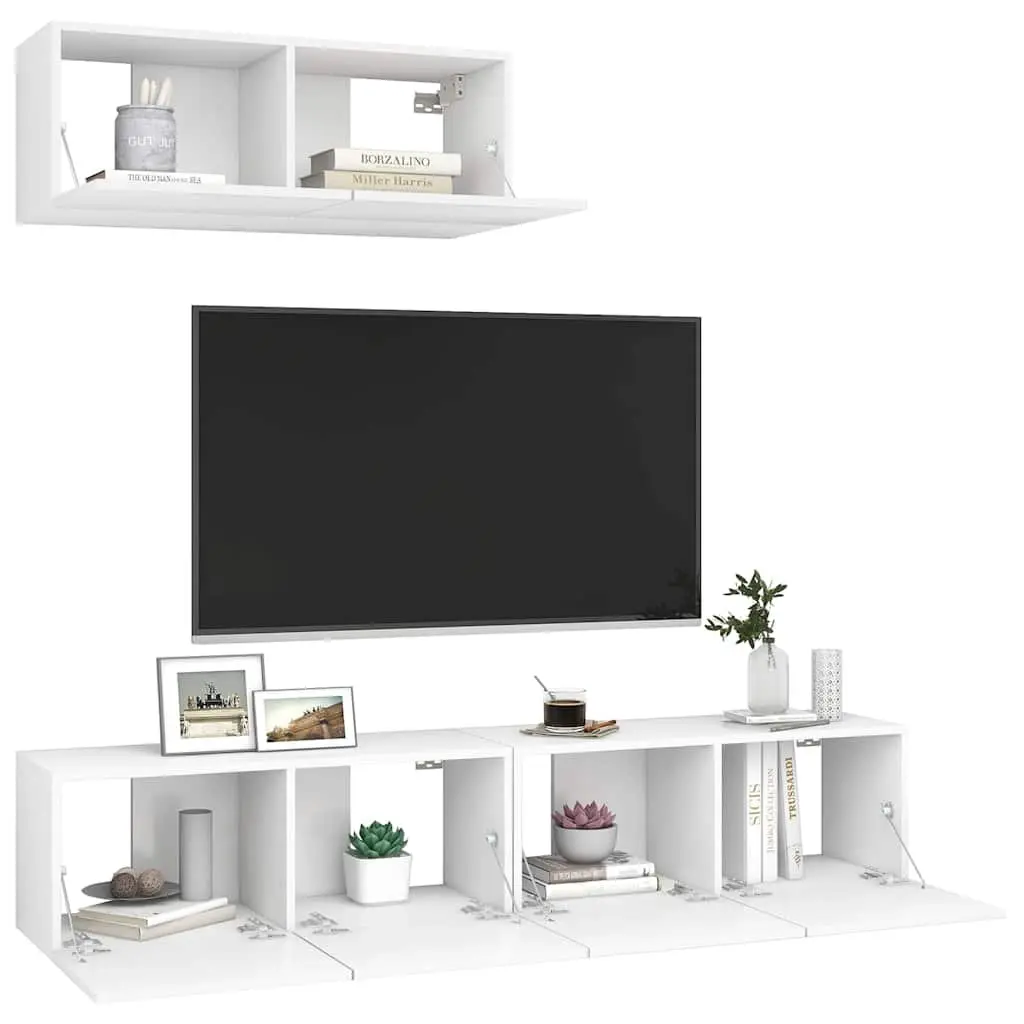 Wall Mounted TV Cabinet Set Engineered Wood White 3 Pieces Storage Display Unit