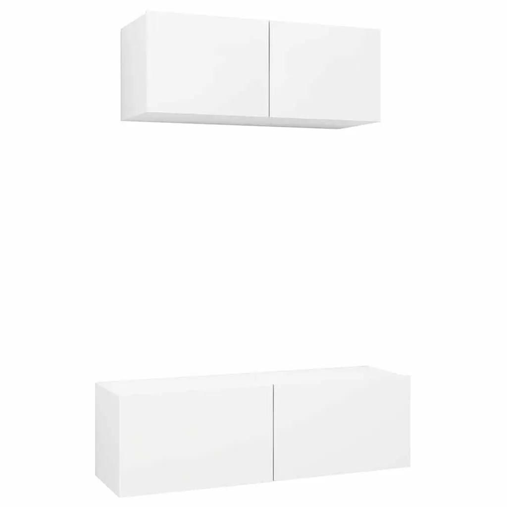 Wall-Mounted TV Cabinet Engineered Wood 2 Piece Set White Storage Media Unit