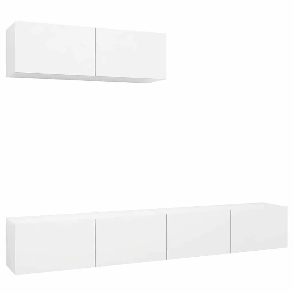 TV Cabinet Set Engineered Wood Wall Mounted 3 Pieces White Storage Unit Organiser Display Shelf