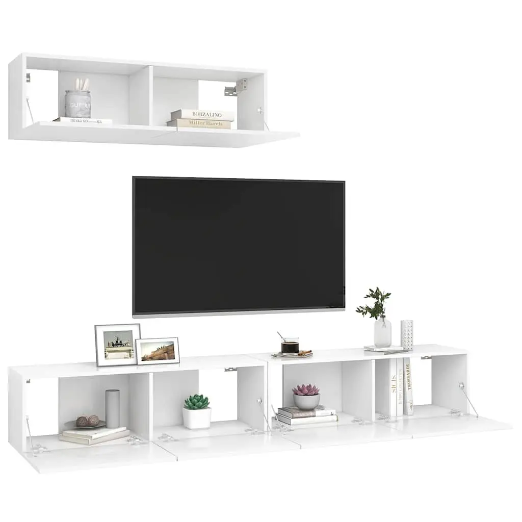 TV Cabinet Set Engineered Wood Wall Mounted 3 Pieces White Storage Unit Organiser Display Shelf