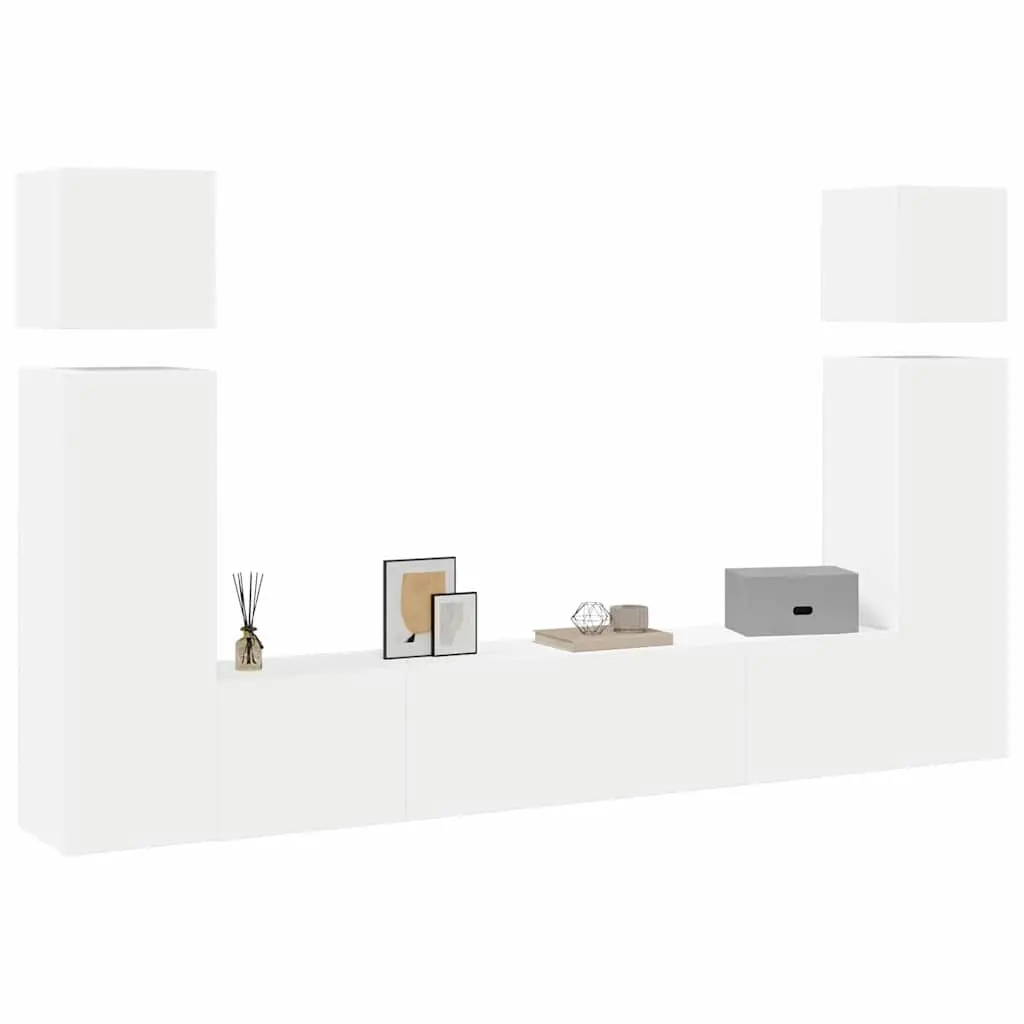 Wall Mounted TV Cabinet Set 8 Piece Storage Units White Engineered Wood Floating