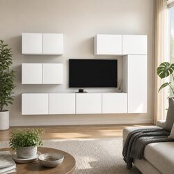 Functional 6 Piece White TV Cabinet for Everyday Use