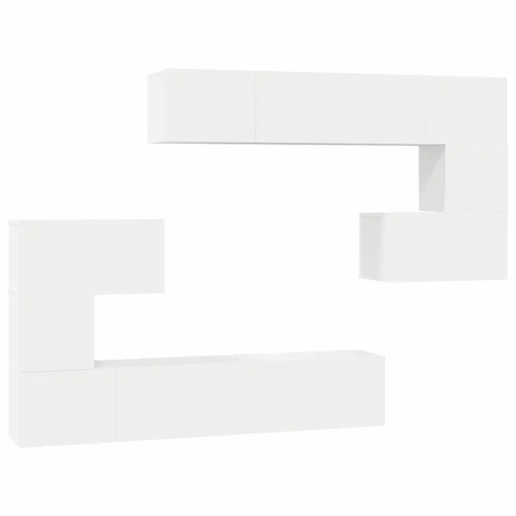 TV Cabinet Set 8 Piece White Wall Mounted Living Room Storage Compartments
