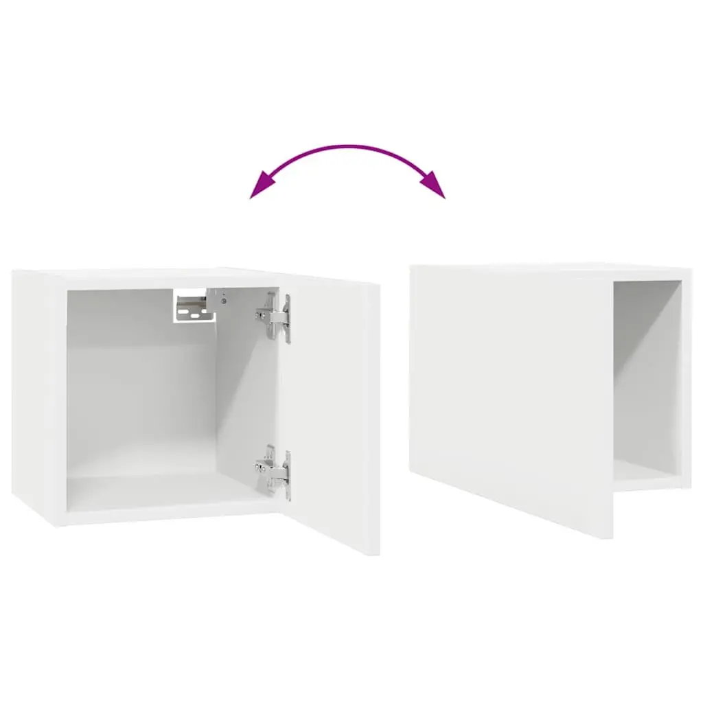 TV Cabinet Set 8 Piece White Wall Mounted Living Room Storage Compartments