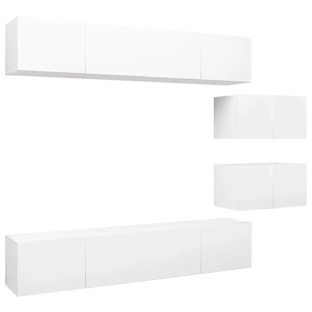 TV Cabinet Set Engineered Wood Wall Mounted 6 Piece White Storage Unit Living Room Furniture