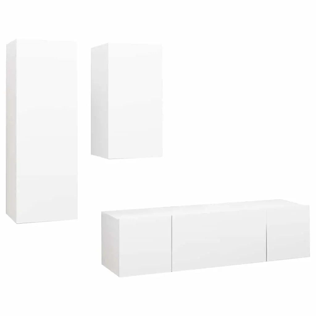 4 Piece TV Cabinet Set Engineered Wood Wall Mounted Storage Unit White