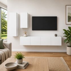 Practical 4 Piece White TV Cabinet Set for Home Use