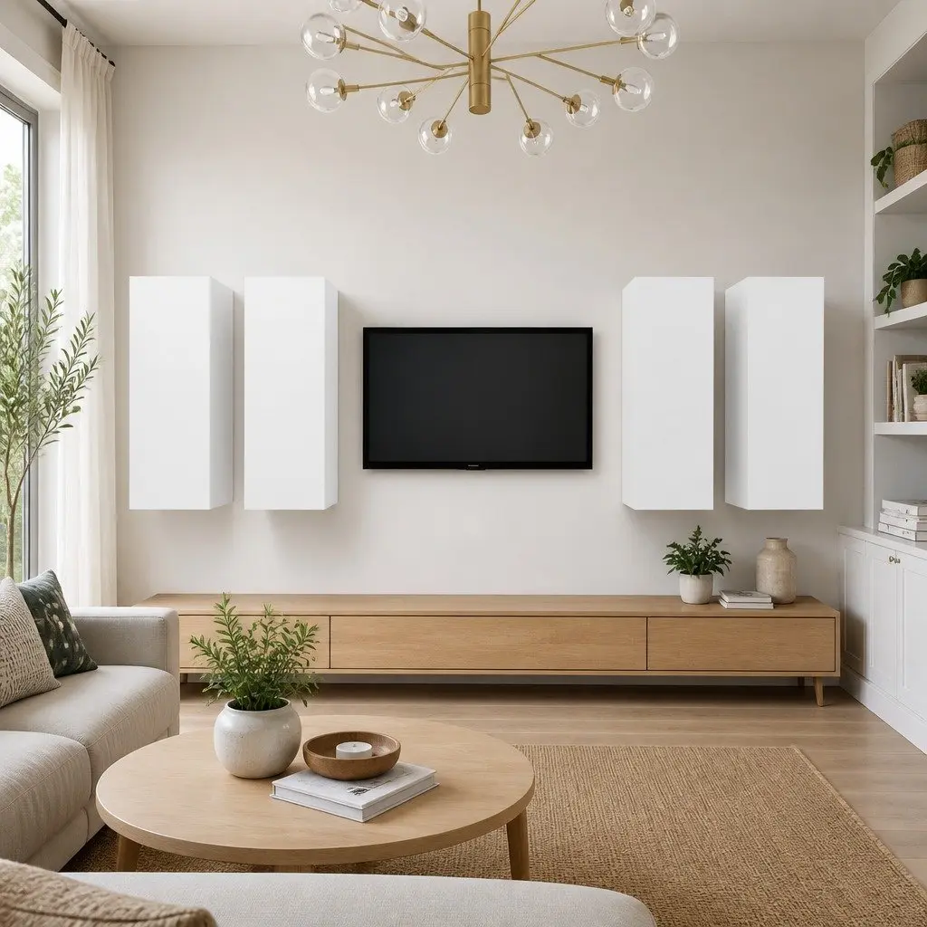 Wall-Mounted TV Cabinet Set 4 Piece White Living Room Storage Shelves Unit