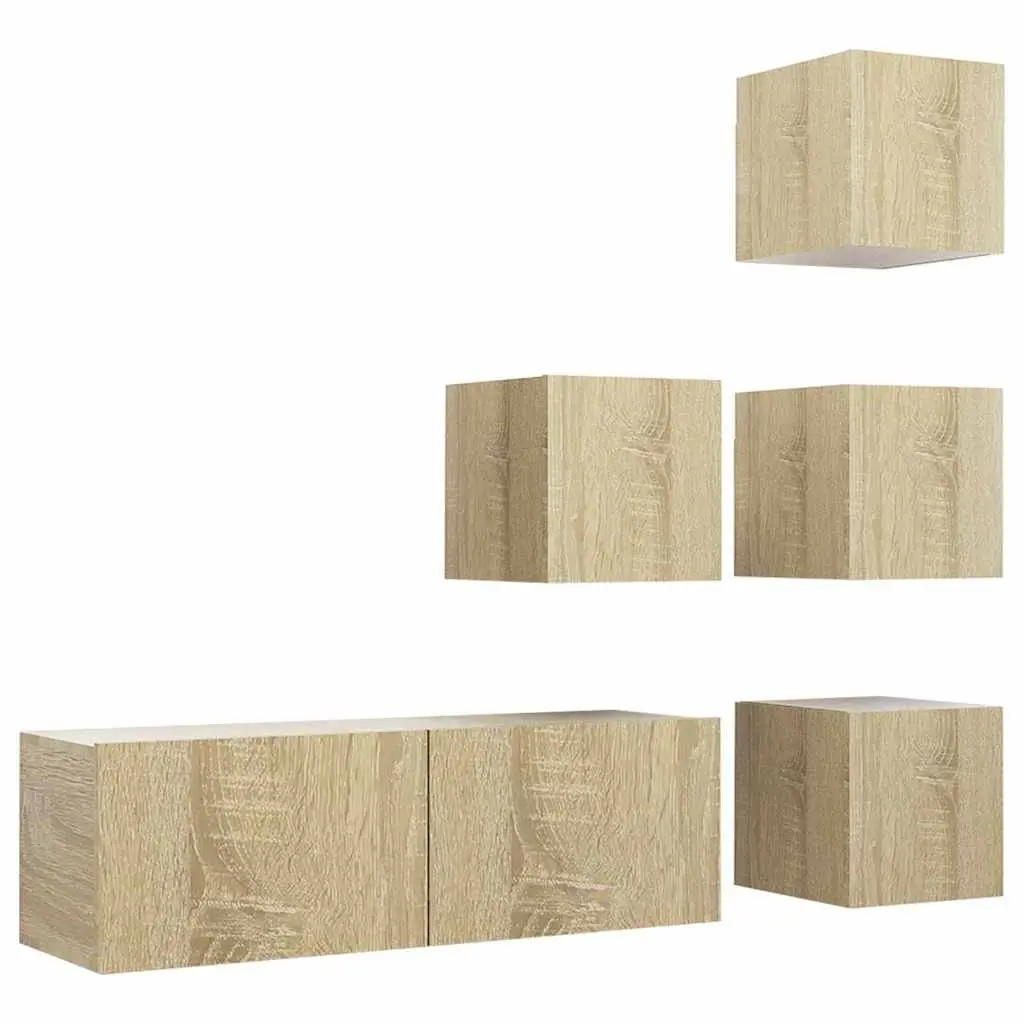 5 Piece Wall Mounted TV Cabinet Set Engineered Wood Brown