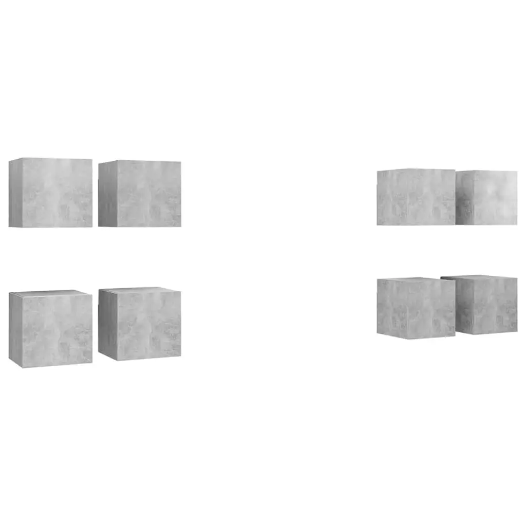 8PieceSetWallMountedCabinetUnitStorageCompartmentConcreteGreyModernDesign