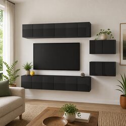 Practical 8-Piece Grey Wall-Mounted TV Cabinet for Your Home