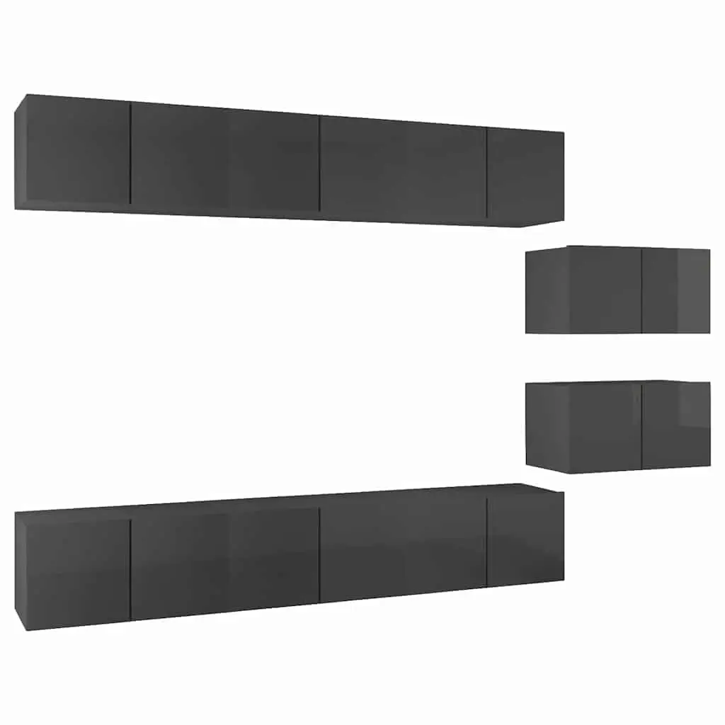 TV Cabinet Set 8 Piece Wall Mounted Grey Storage Unit Living Room Furniture