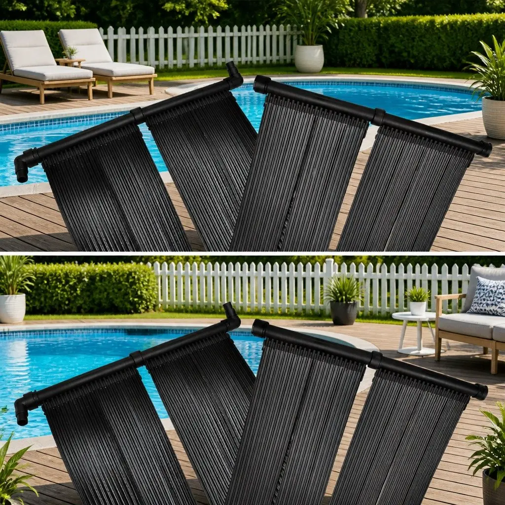 Solar Heater Panel Set 4 Pieces 80x620cm Water Warming System Ground Roof Mounted for Pool