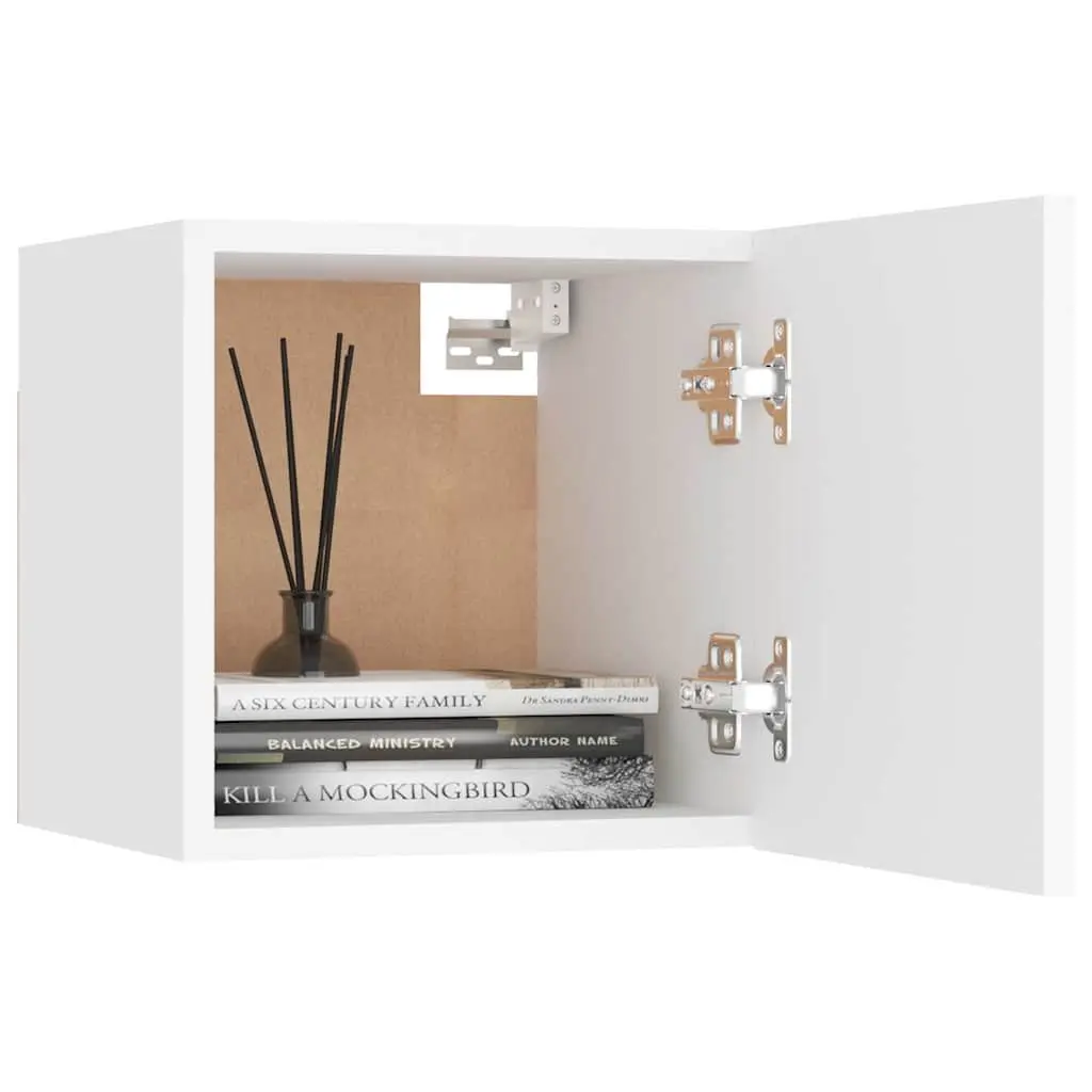 White Bedside Cabinet 30.5x30x30 cm Wall-Mounted Nightstand Storage Compartment