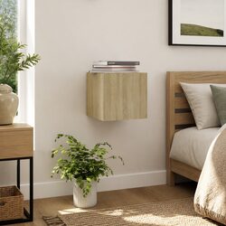 Bedside Cabinet Wall Mounted Sonoma Oak Brown Engineered Wood Storage Side Table