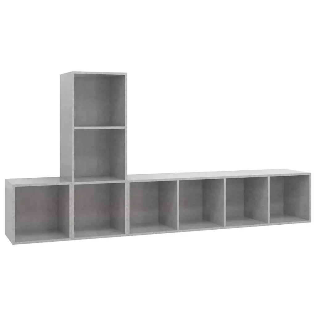 TV Cabinet Set Wall Mounted Engineered Wood 3 Piece Grey