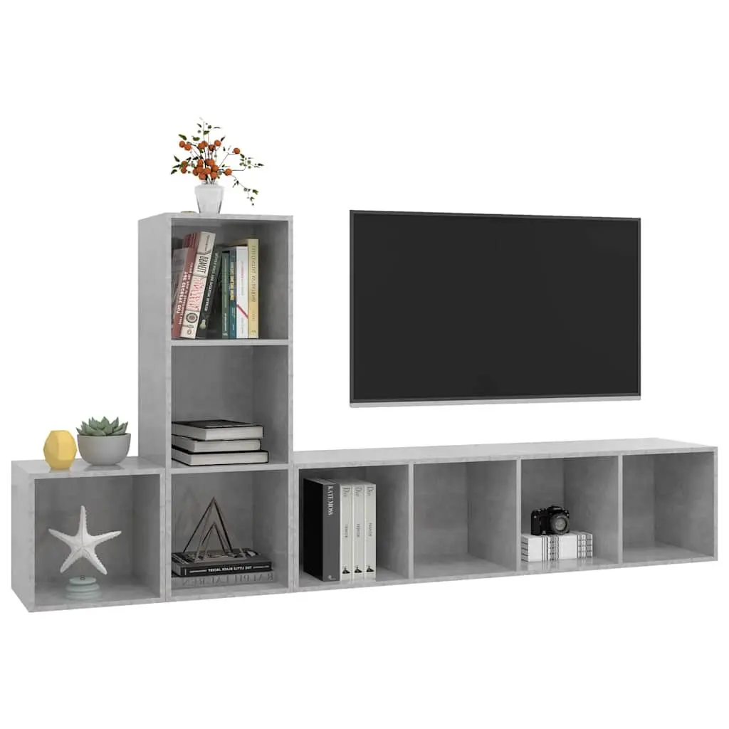 TV Cabinet Set Wall Mounted Engineered Wood 3 Piece Grey