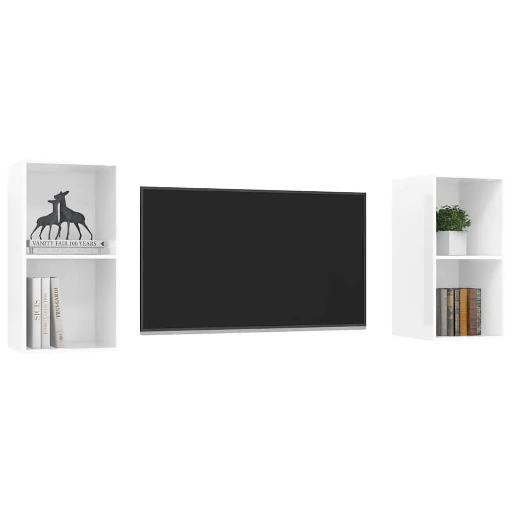 Wall-mounted TV Cabinets Engineered Wood High Gloss White 2 Piece Storage Shelves Display Units