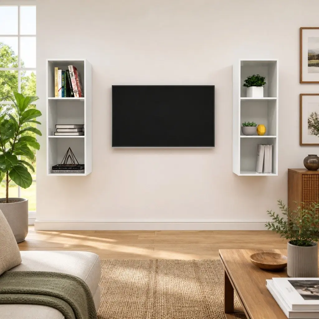 Wall-mounted TV Cabinet Set Engineered Wood 2 pcs White