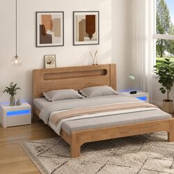 Bedside Cabinets 2 pcs with RGB LED Lights White Modern Nightstands Storage
