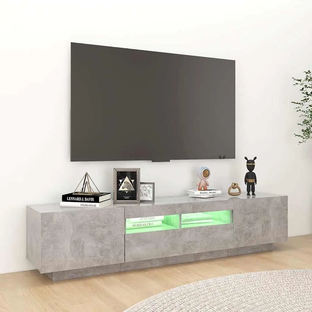 TV Cabinet Modern Grey Media Storage Unit 180cm with RGB LED Lights