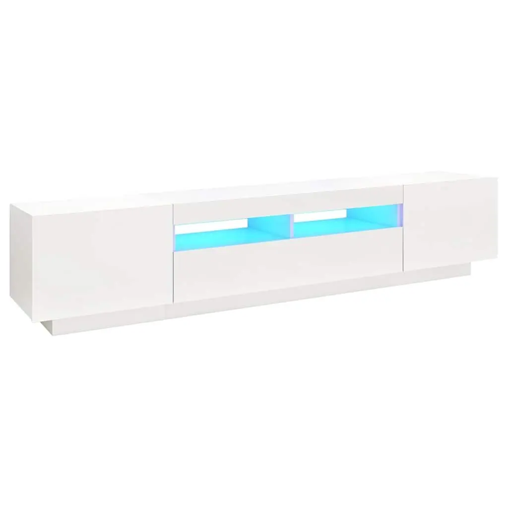 White TV Cabinet with RGB LED Lights for Home Use
