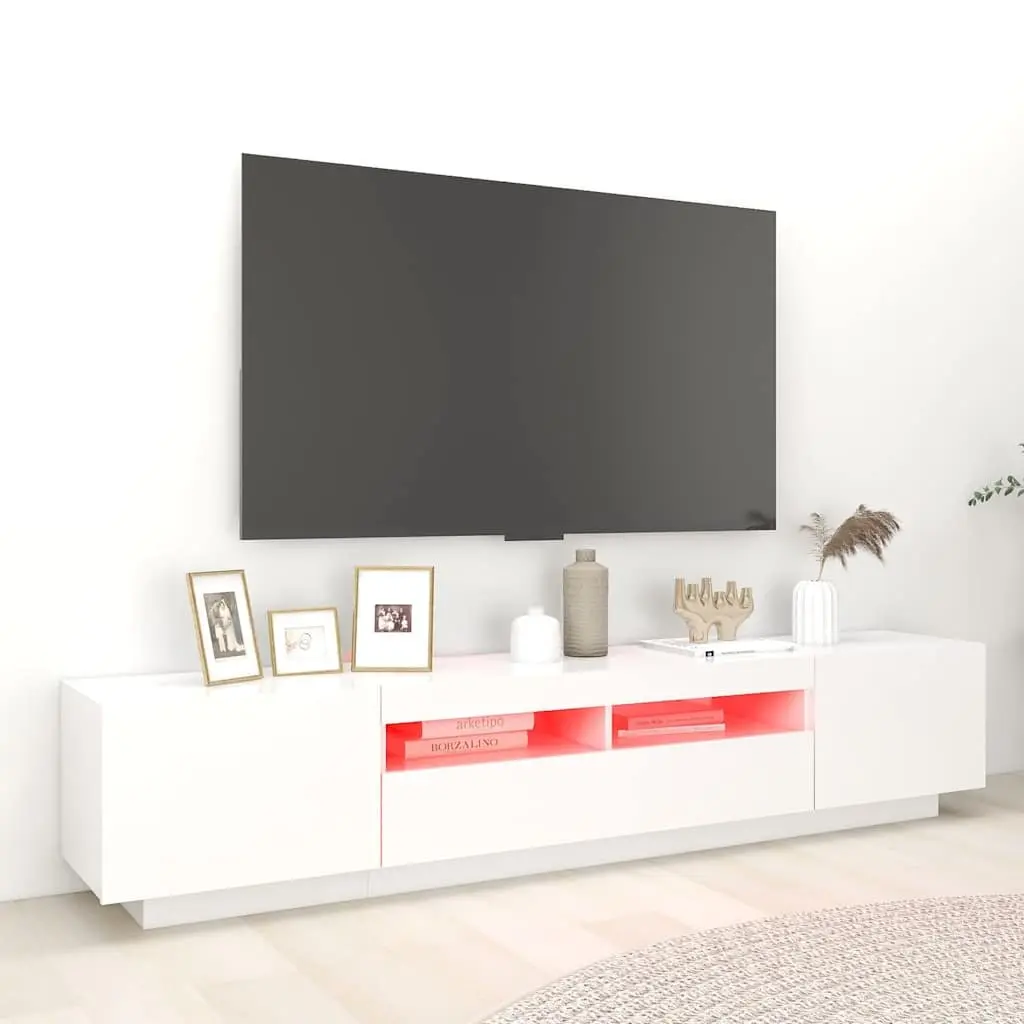 White TV Cabinet with RGB LED Lights for Home Use