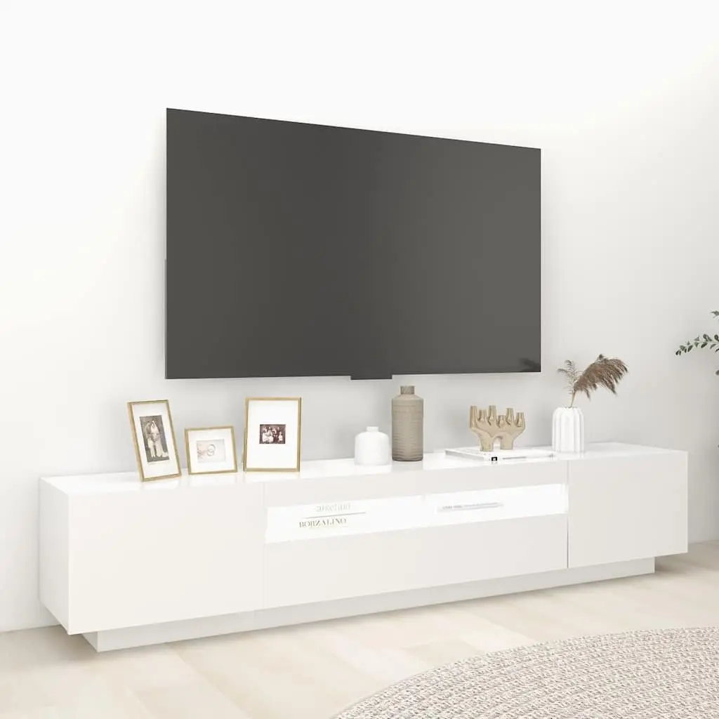 White TV Cabinet with RGB LED Lights for Home Use