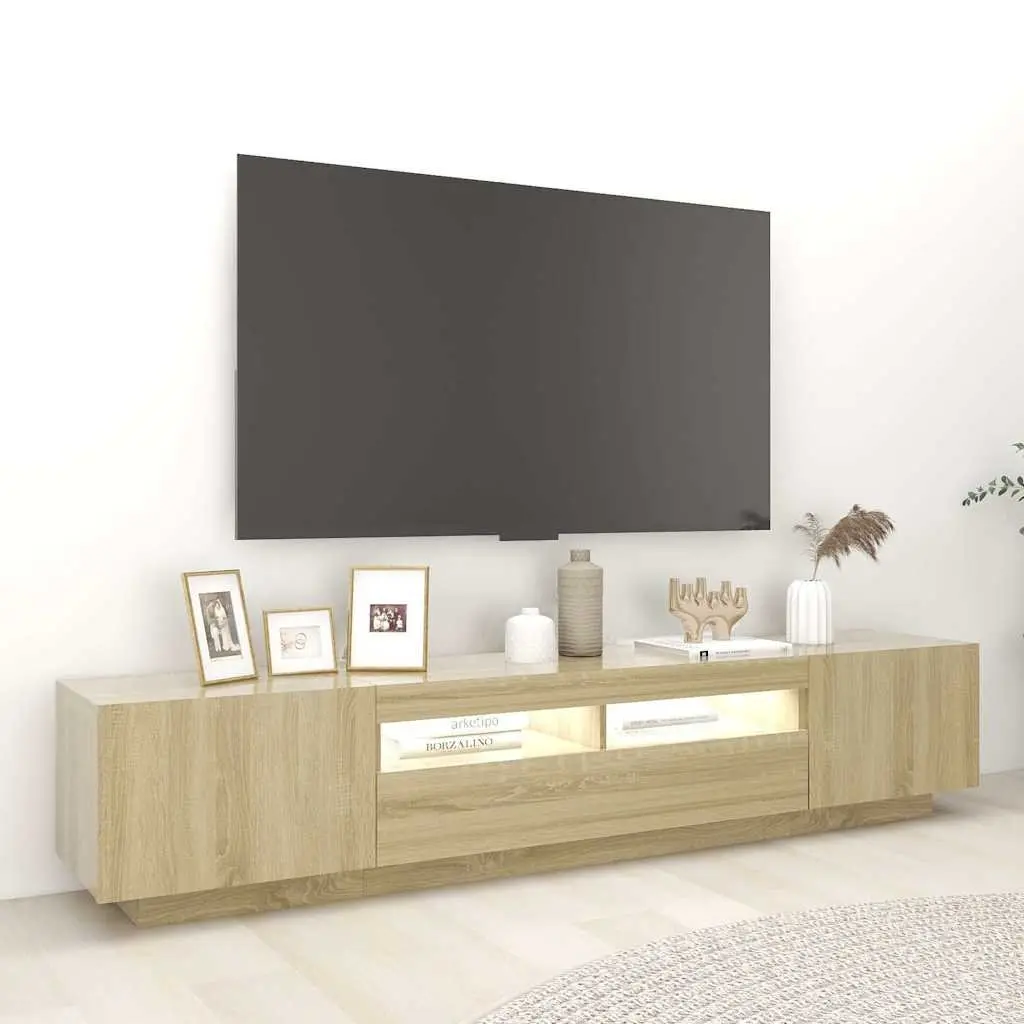 TV Cabinet LED Lights Storage Unit Media Console Brown Sonoma Oak 200x35x40 cm