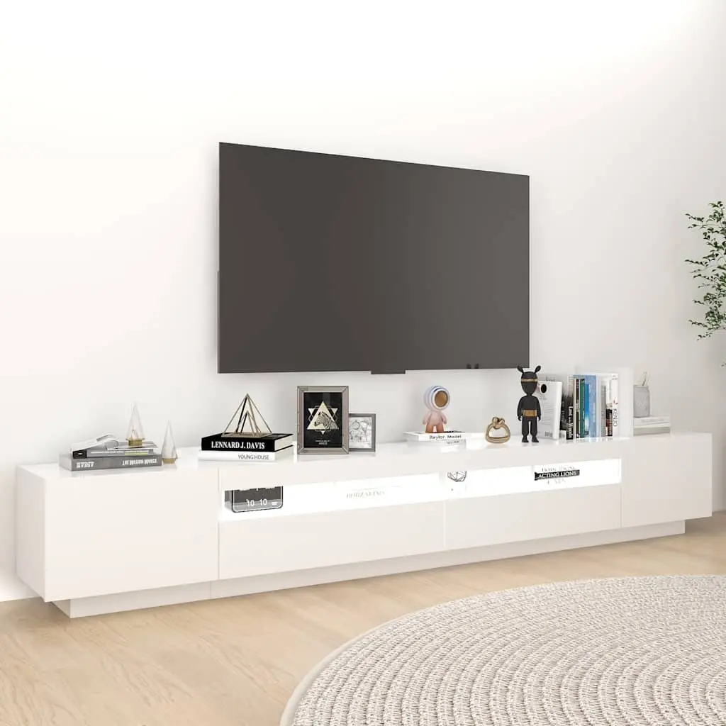 TV Cabinet Modern White Media Storage Unit 260x35x40cm with LED Lights