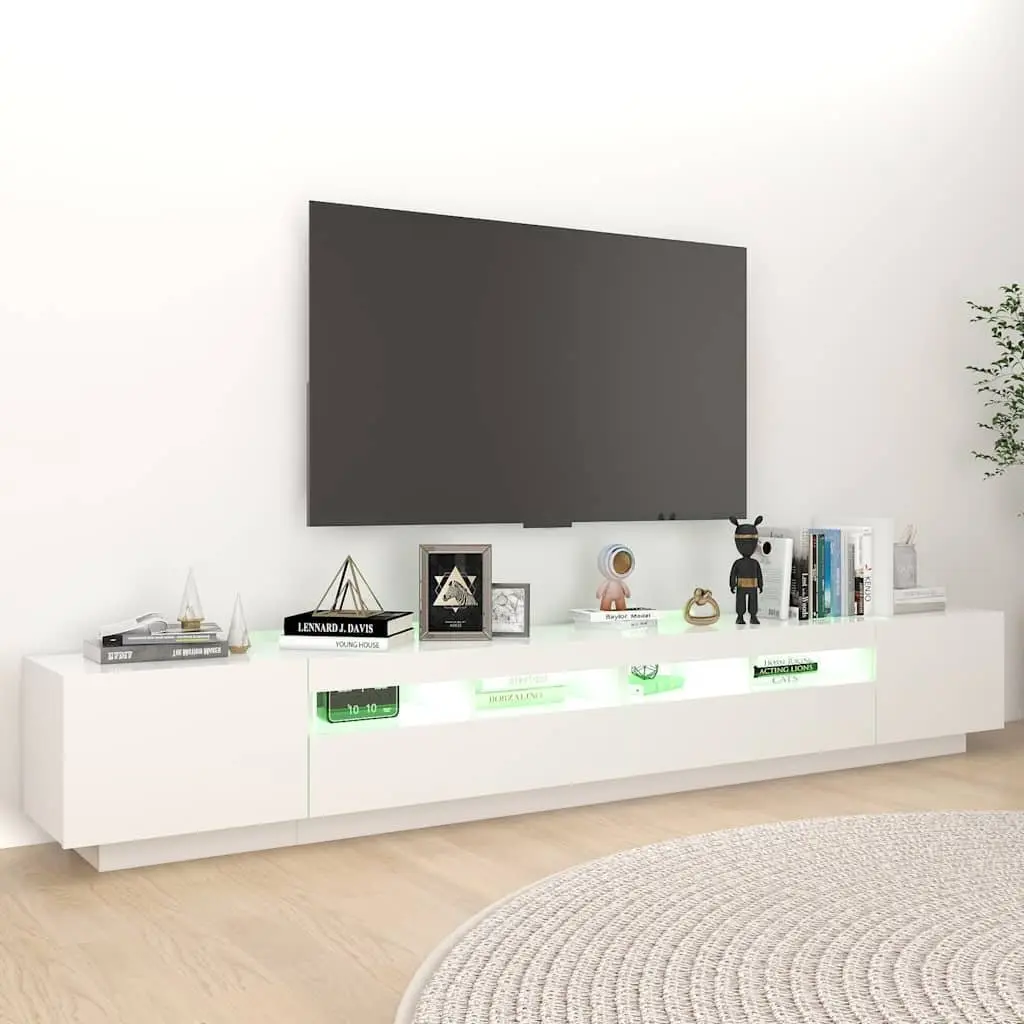 TV Cabinet Modern White Media Storage Unit 260x35x40cm with LED Lights