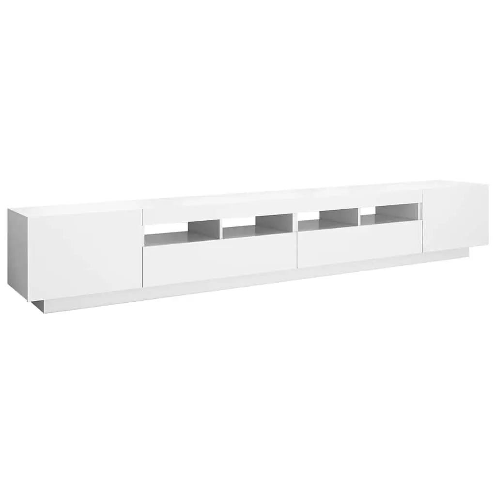 TV Cabinet Modern White Media Storage Unit 260x35x40cm with LED Lights