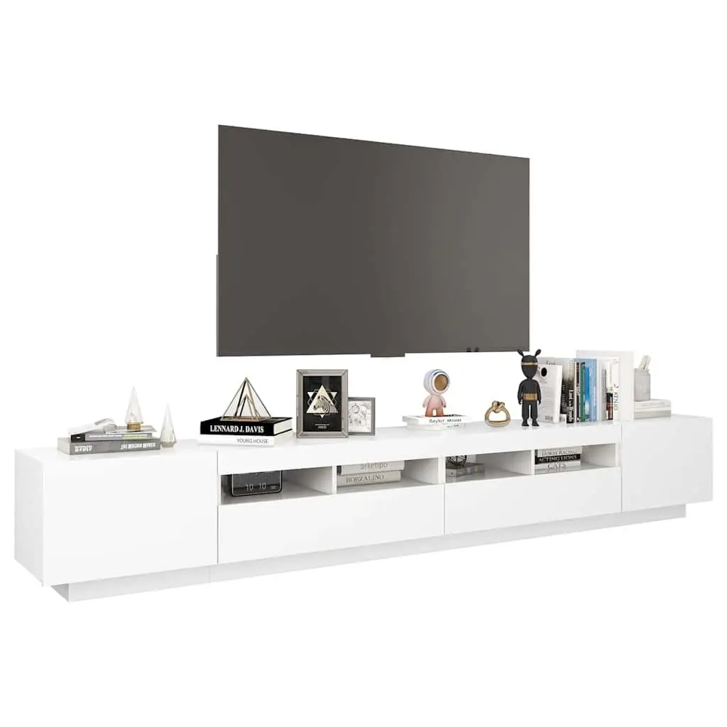 TV Cabinet Modern White Media Storage Unit 260x35x40cm with LED Lights