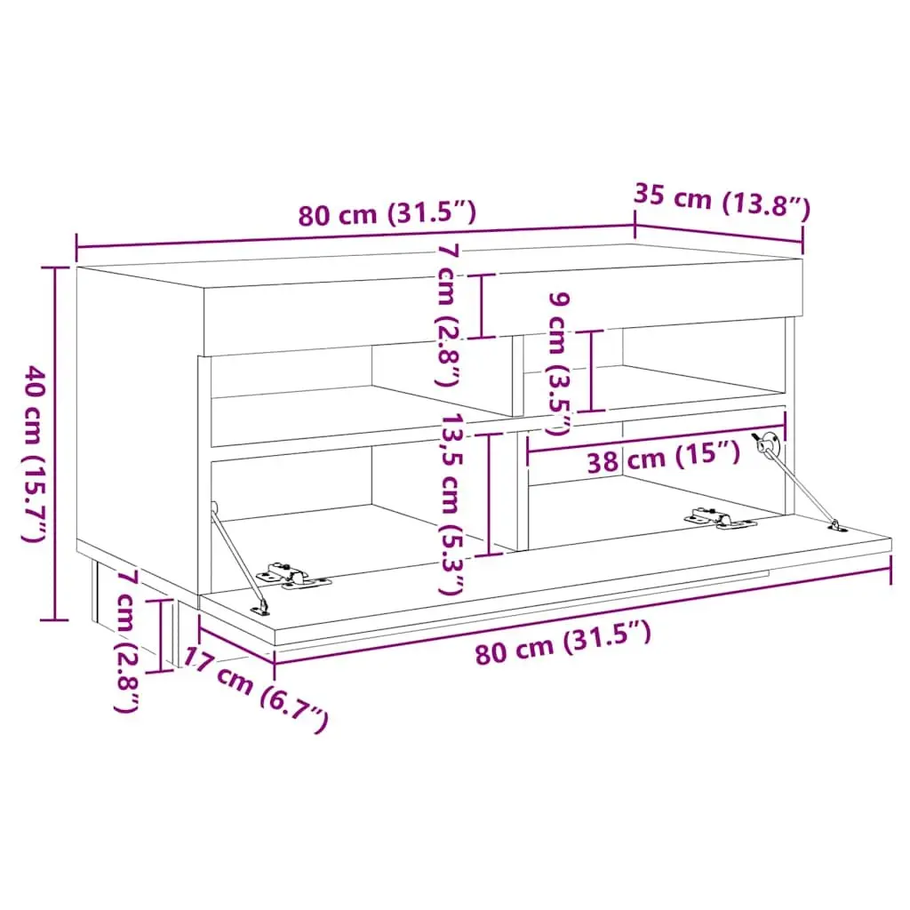TV Cabinet Modern White Media Storage Unit 260x35x40cm with LED Lights