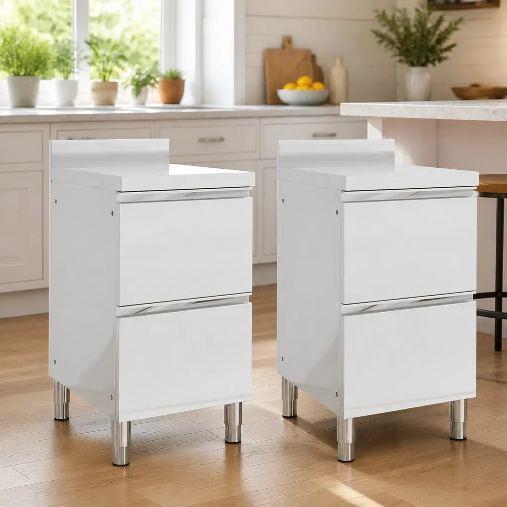 Commercial Kitchen Storage Cabinet Stainless Steel 50x60x96 cm with 2 Drawers and Backsplash